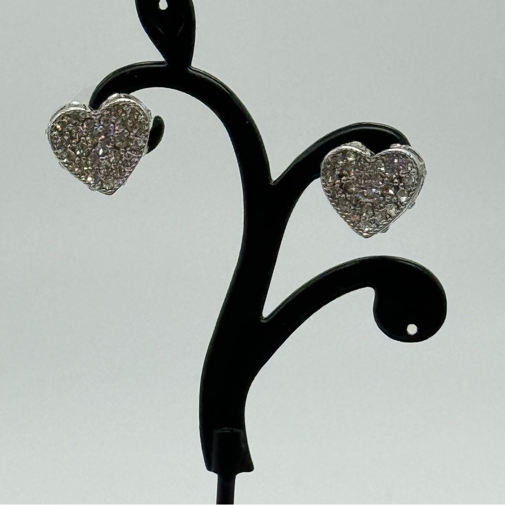 Crystal Silver Heart Post Earrings NIB